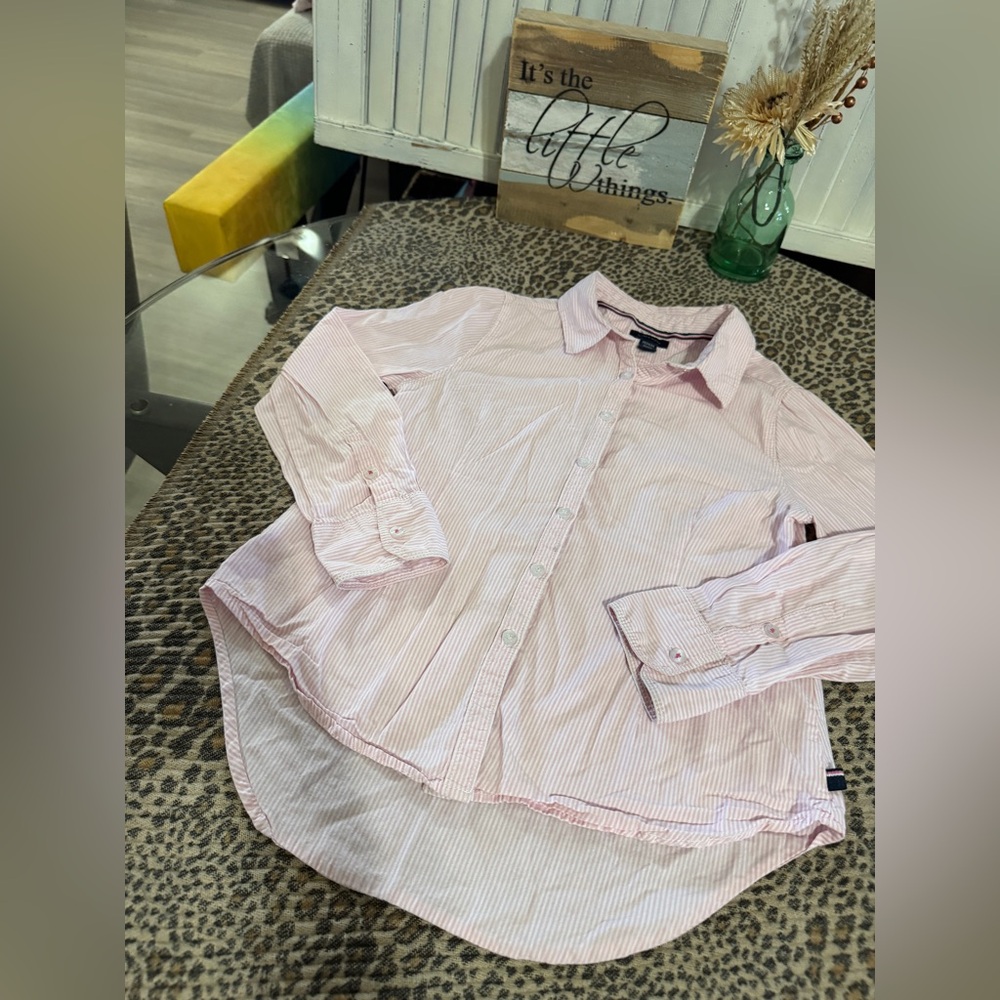Tommy Hilfiger Girls Pink Striped Button Down Shirt